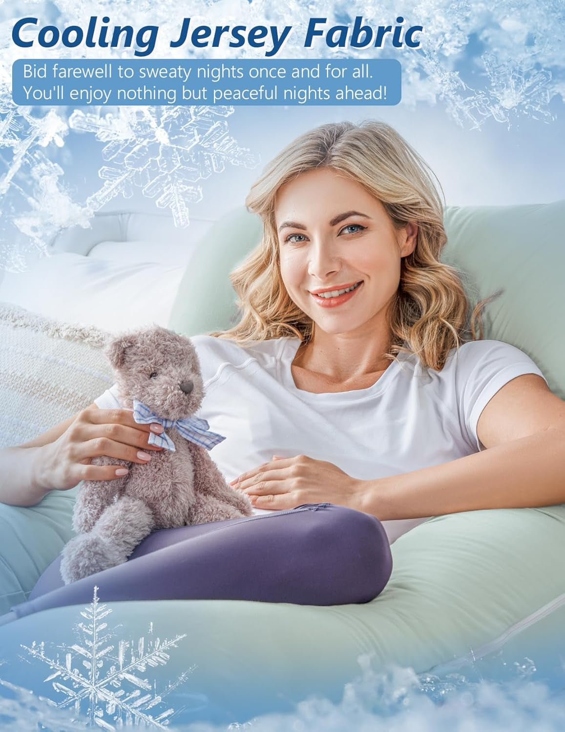 Pregnancy Pillow - U Shaped - Pregnancy Body Pillow - for Support Neck/Back/Legs with Body Pillow Cooling Jersey Cover, Green