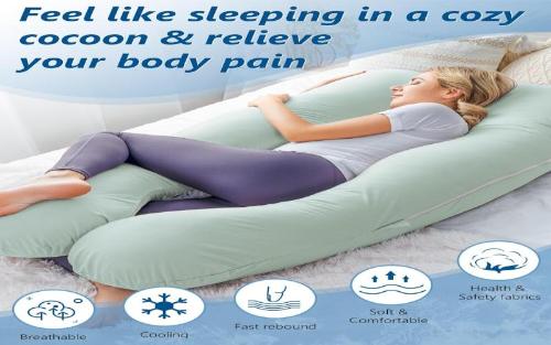 Pregnancy Pillow - U Shaped - Pregnancy Body Pillow - for Support Neck/Back/Legs with Body Pillow Cooling Jersey Cover, Green