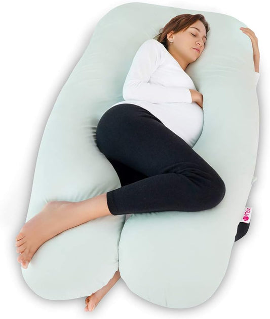 Pregnancy Pillow - U Shaped - Pregnancy Body Pillow - for Support Neck/Back/Legs with Body Pillow Cooling Jersey Cover, Green