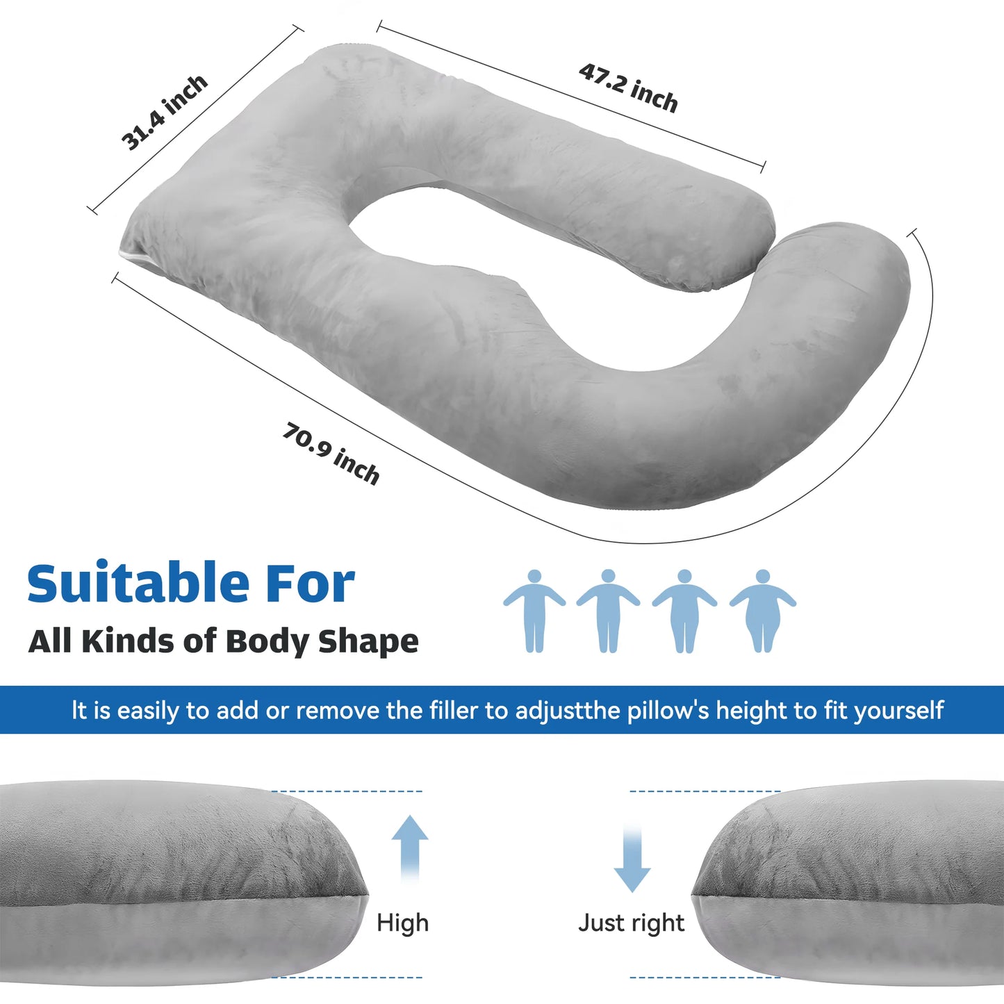 Pregnancy Pillows for Sleeping, U Shaped Full Body Maternity Pillow 70 Inch, Pregnant Women Must Haves Pillows with Removable Cover